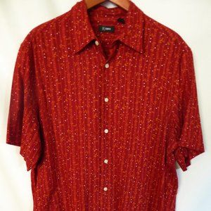 A COOPER BRAND RED WITH ORANGE DOT PATTERN BUTTON DOWN SHIRT (PRE-OWNED) L